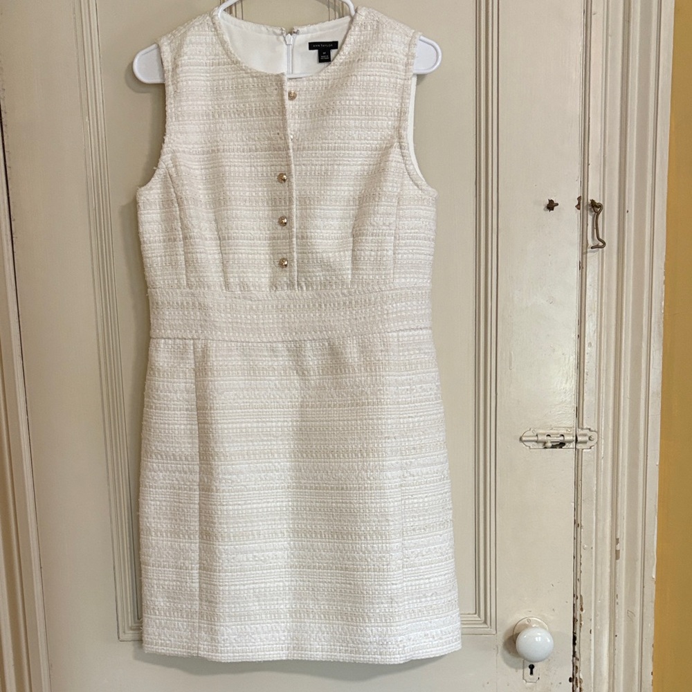 NWT Ann Taylor Off White Tweed Sleeveless Dress